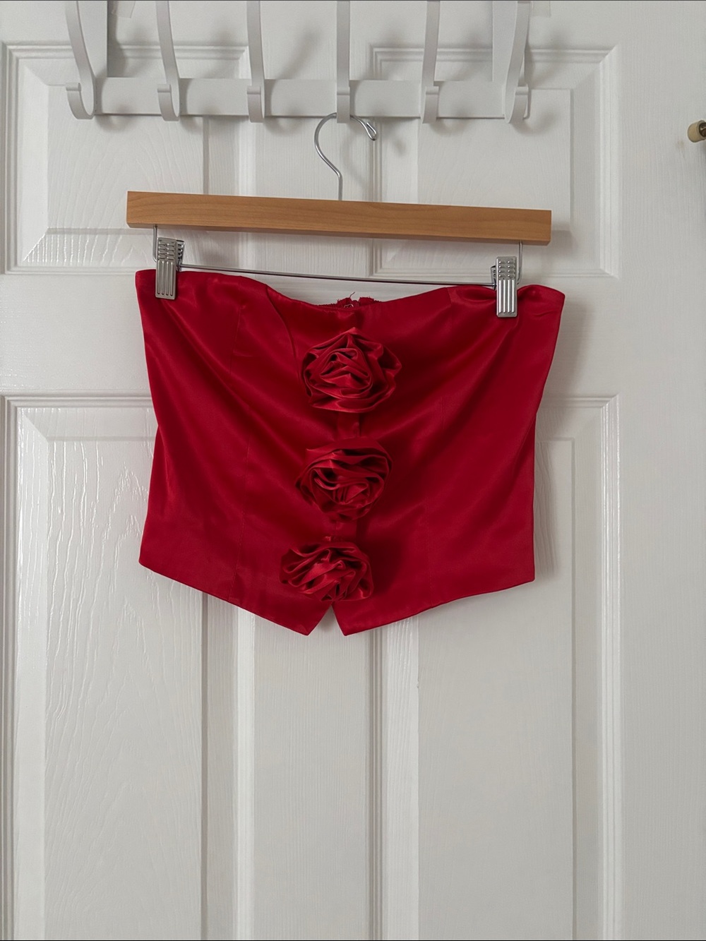 Red Floral rose Women's Corset-Style Top